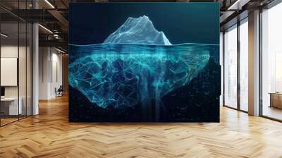 Digital Antarctic iceberg in the ocean in futuristic polygonal style on dark technology background. Abstract Metaphor of Big Data or hard work to success. Low poly wireframe vector illustratio Wall mural