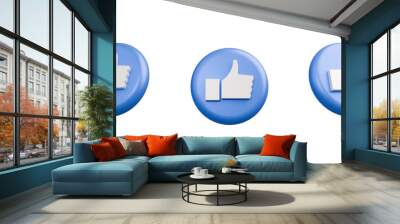 Dynamic 3D Blue Like Emoji: Expressive Render in 3 Angles for Social Media, Marketing, and Design Projects Wall mural