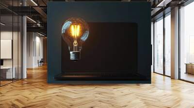 Floating light bulb on laptop showing technology innovation and startup concept. Business idea and innovation concept Wall mural