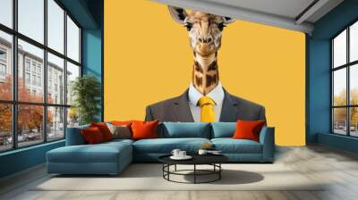 giraffe in a business suit on a yellow background Job ID: 4870dcc3-5c0c-4033-aef4-81444809df94 Wall mural