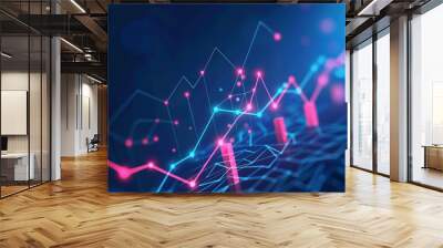 Graph of business growth strategy ideas. Low poly wireframe style design with points of connection. Modern illustration. hyper realistic  Wall mural