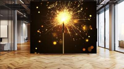 Happy New Year, Glittering burning sparkler with blurred bokeh light background, new year count down, Birthday party and celebration. Wall mural