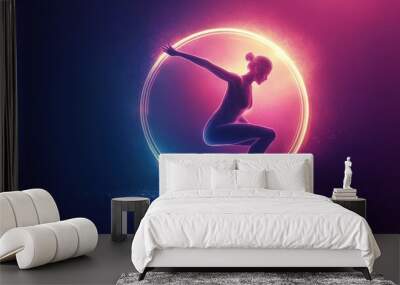 Health logo with a human figure in a dynamic pose surrounded by a circular frame, professional and energetic appearance, conveying vitality and wellness Wall mural