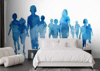 International Missing Children's Day. May 25. blue silhouettes of children . White background. Poster, banner, card, background., victims of enforced disappearances. Wall mural