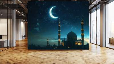 Islamic banner of moon and star and mosque Wall mural