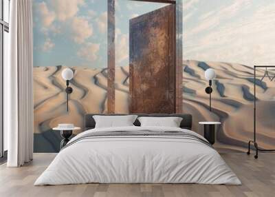 Opened door on desert. Unknown and start up concept. This is a 3d illustration Job ID: ffbe56cf-8f97-4c44-b627-3b65ba741e06 Wall mural