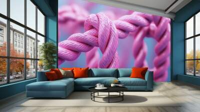 Pink pegs and rope in network Wall mural