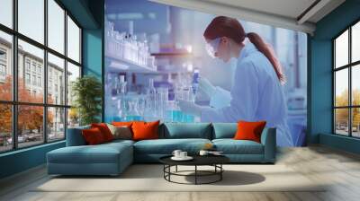 professional health care researchers working in life of medical science laboratory, technology of medicine chemistry lap experiment for hospital Wall mural