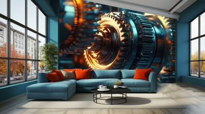 Rotating gear, Industrial and Engineering concept Wall mural