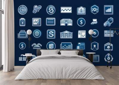 Set business and finance icons set glyph blue. Icons for business, management, finance, strategy, banking, marketing and accounting for mobile concepts and web. Modern pictogram Wall mural