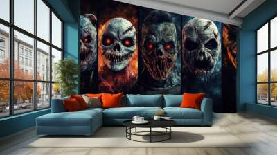 Set of halloween movie monster character portrait backgrounds. Horror vector design elements for poster, flyer, cards and web. Wall mural