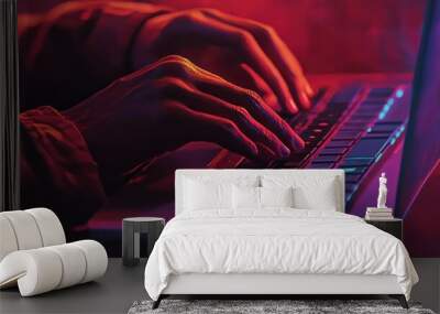 The hands typing on laptop Wall mural