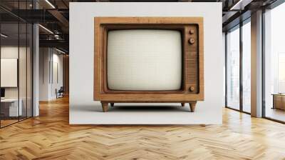 Vintage wooden TV box with a framed screen, isolated on a transparent or white background. Wall mural