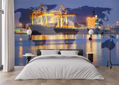 import export industry concept, container shipping cargo on global background Wall mural