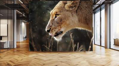 Lioness portrait in the rain Wall mural