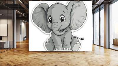 A cute elephant with a big smile on its face. The elephant is sitting down and looking at the camera Wall mural