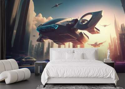 City electric future of mobility. Electric travel. Wall mural