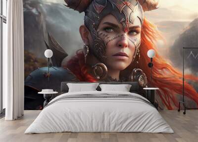 Female red head dwarf fantasy character Wall mural