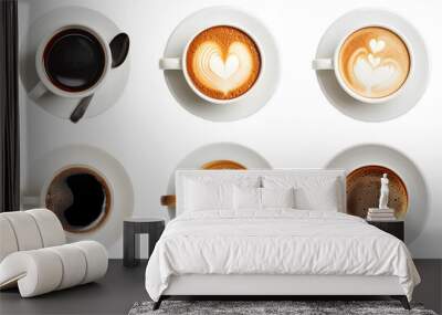  coffee cup assortment isolated on white background Wall mural