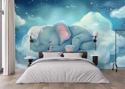  elephant sleeping in the clouds Wall mural