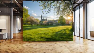 a beautiful garden lawn with a large beautiful blue sky in the background Wall mural