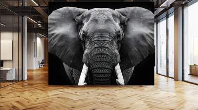 a black and white photo of an elephant with tusks and tusks on it's ears. Wall mural