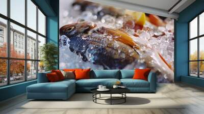 a close-up image of a fish and seafood market on ice Wall mural