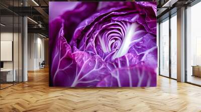 A close-up of a purple cabbage with a white stripe in the middle of its head Wall mural