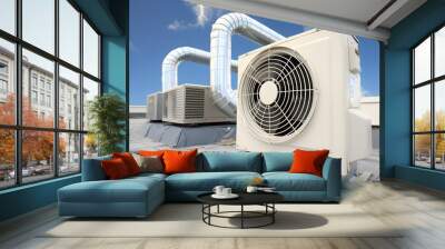 a commercial air conditioning on the roof with blue sky as background Wall mural