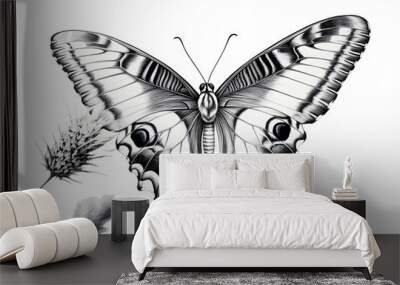 a drawing of a butterfly in grayscale Wall mural