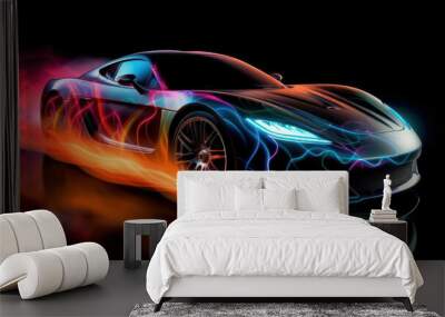 a fast car illustrated with light and colour, partly AI generated Wall mural