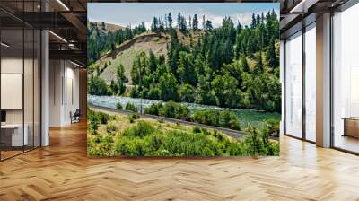 A landscape view of the Yakima River the Yakima River Canyon Scenic Drive in Washington State on a beautiful summer day with railroad tracks_07072009_3243.  Wall mural