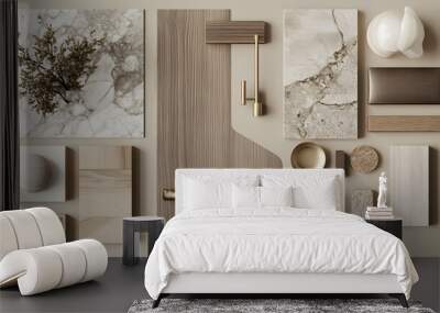 a material mood board for kitchen, neutral colors Wall mural