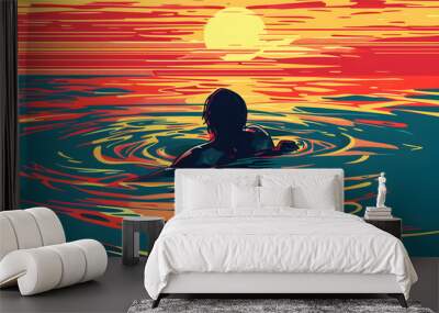 a person struggling in the water, gradient colors, Wall mural