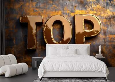 A rich, golden, metallic texture spells out the word TOP, representing excellence or high ranking, on a textured golden background. Wall mural