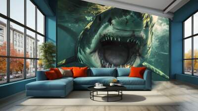 A shark with its mouth widely open Wall mural