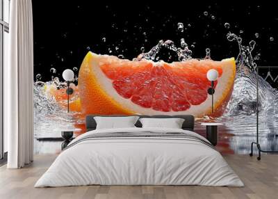 A splash of water surrounds a slice of grapefruit Wall mural