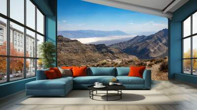 A view from the top of Aguereberry Point in Death Valley, California, showcasing the dry and arid surrounding desert landscape. Wall mural