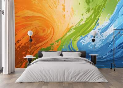 abstract background for slide of a orange left, blue right, mixing the orange and blue the middle to form green Wall mural