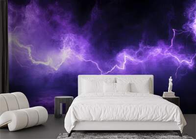 Abstract background - purple lightning shape. Black spotlight smoke stage entertainment background. hyper realistic Wall mural