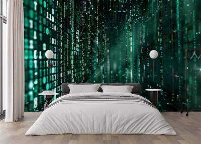 Abstract binary background for hackathon and other digital events. Fallen zero numbers with matrix effect on futuristic background Wall mural