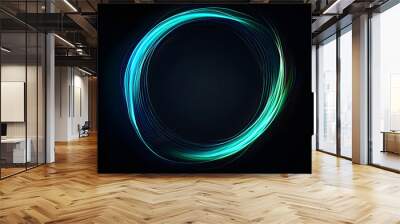 abstract circle round frame by lines wavy flowing blue green gradient isolated on black background vector in concept modern technology science music Wall mural