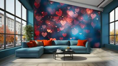 Abstract dark gradient background with hearts shape bokeh. Wall mural