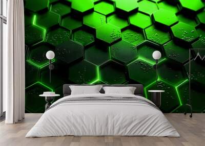 abstract green hexagonal background futuristic technology concept green hexagons with a green background abstract black hexagon pattern on green neon background technology style honeycomb Wall mural