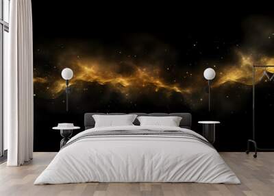 Abstract magic gold dust background over black. Beautiful golden art widescreen background Wall mural