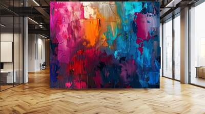 abstract multicolor painting wtih grunge texture on canvas artwork mix brush stroke splash color and oil acrylic paint element modern contemporary art for wallpaper background AI Wall mural