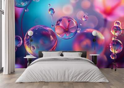 abstract pc desktop wallpaper background with flying bubbles on a colorful background. aspect ratio 16:9 . Wall mural