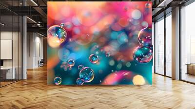 abstract pc desktop wallpaper background with flying bubbles on a colorful background. Wall mural