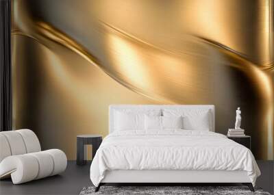 Abstract Shiny smooth foil metal Gold color background Bright vintage Brass plate chrome element texture concept simple bronze leaf panel hard backdrop design, light polished steel banner wallpaper. Wall mural