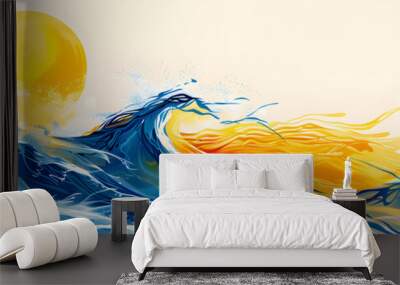 abstract sun and ocean wave texture blue and yellow transparent png isolated banner graphic resource as background for sun river wave water sports abstract graphics header backdrop Wall mural